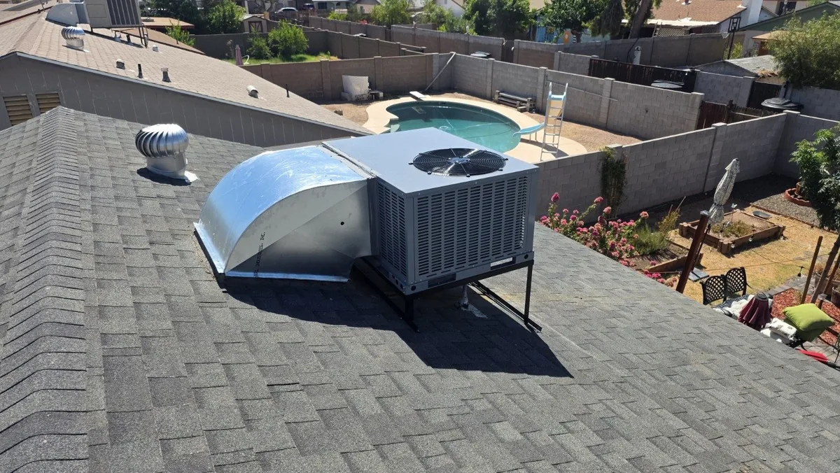 Completed rooftop package HVAC installation on an Arizona home